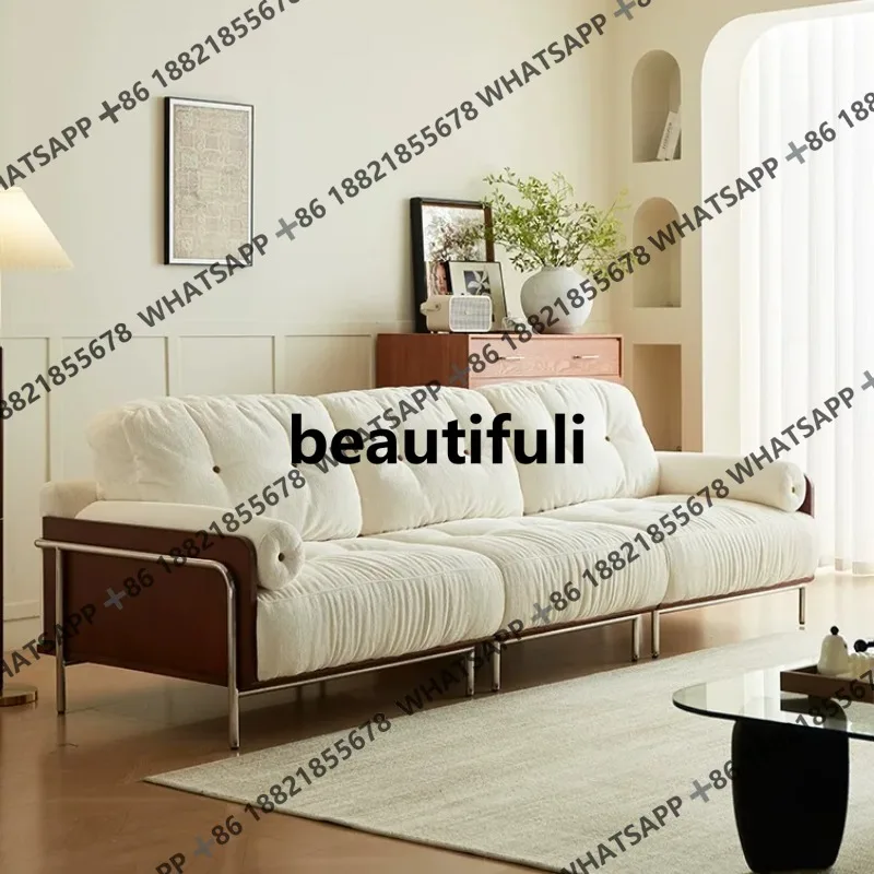 

Французский ретро-гостиная из цельного дерева, прямой ряд из синельной ткани, средневековый диван для маленькой квартиры