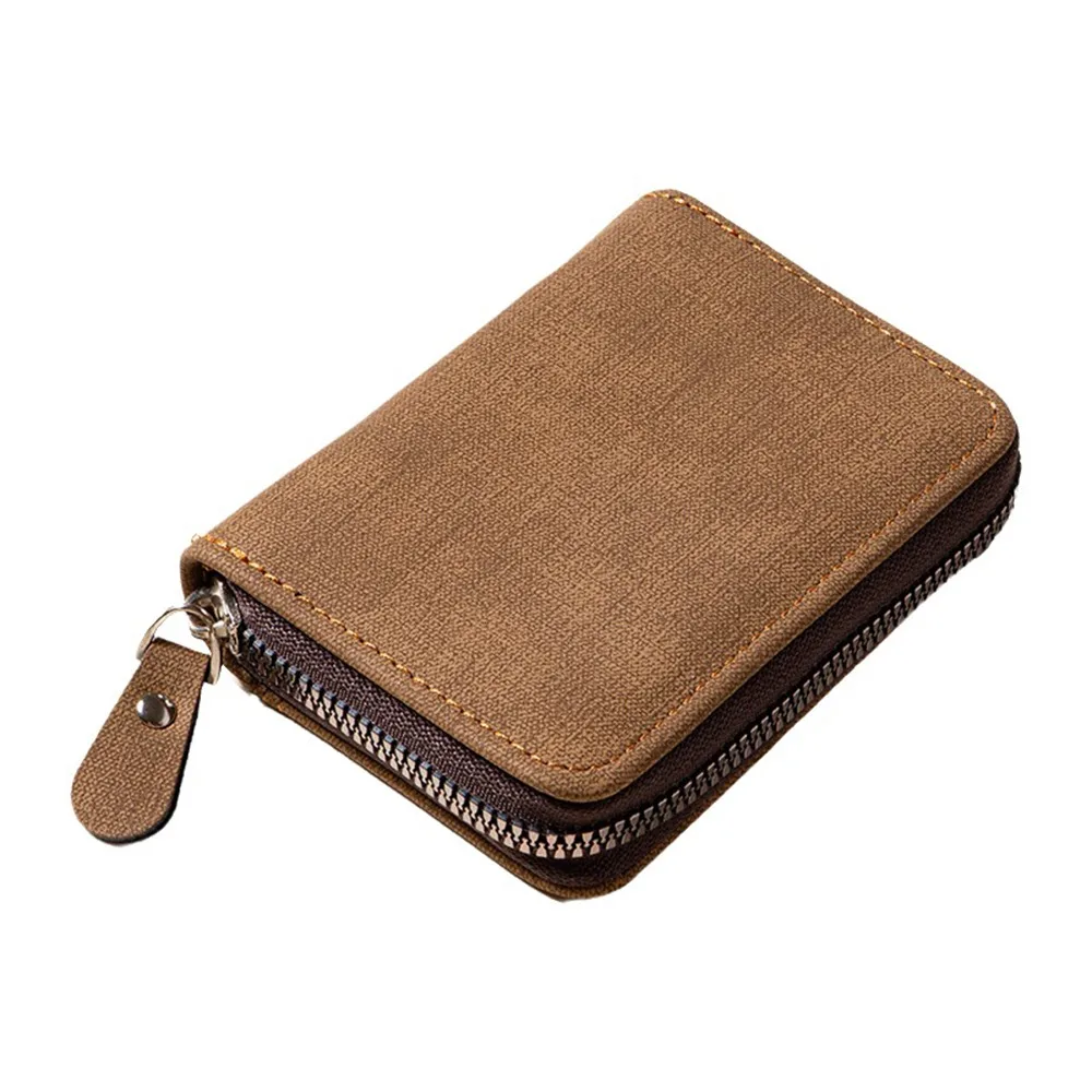 PU Leather Men Wallet RFID Blocking Thin Short Zipper Wallet Accordion Design Multi-functional Coin Purse Pouch for Men Women