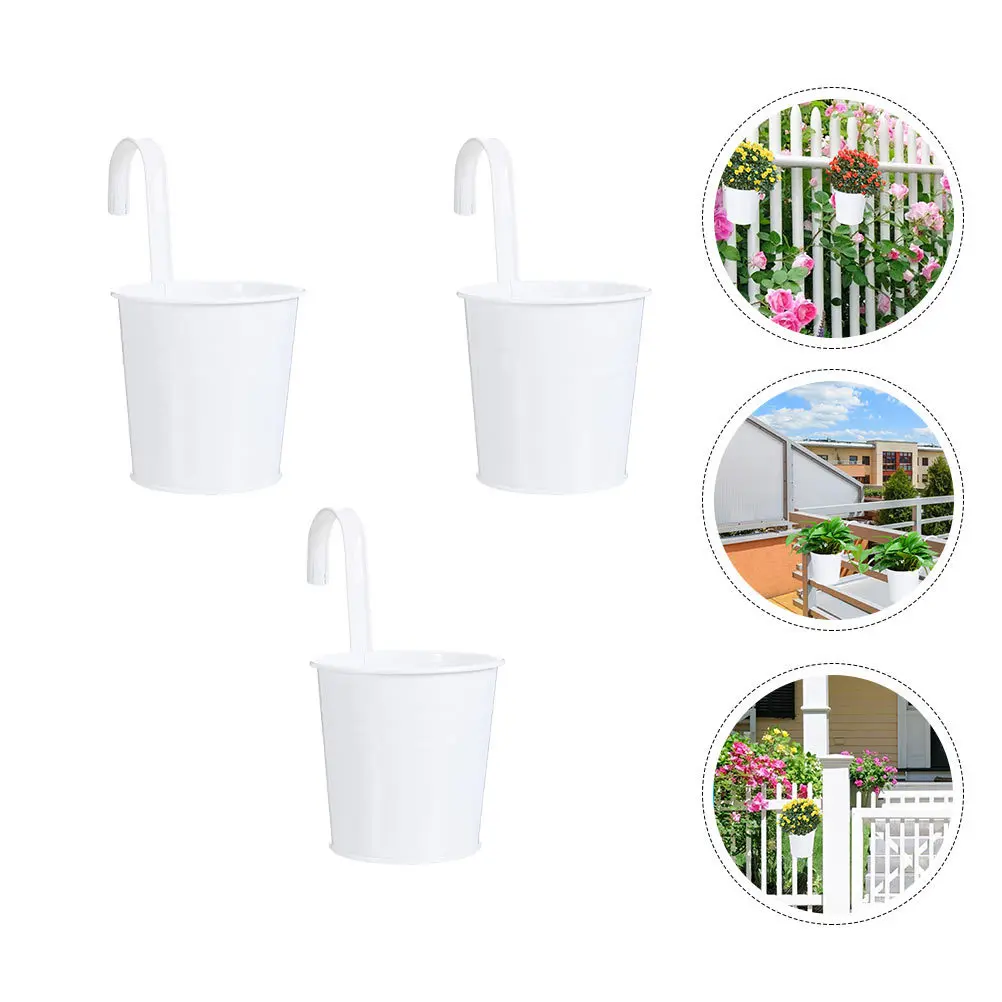 

3Pcs Hanging Flower Bucket Premium Iron Modern Design with Drainage Hole for Indoor Outdoor Use Balcony Garden Decor Plant Pot
