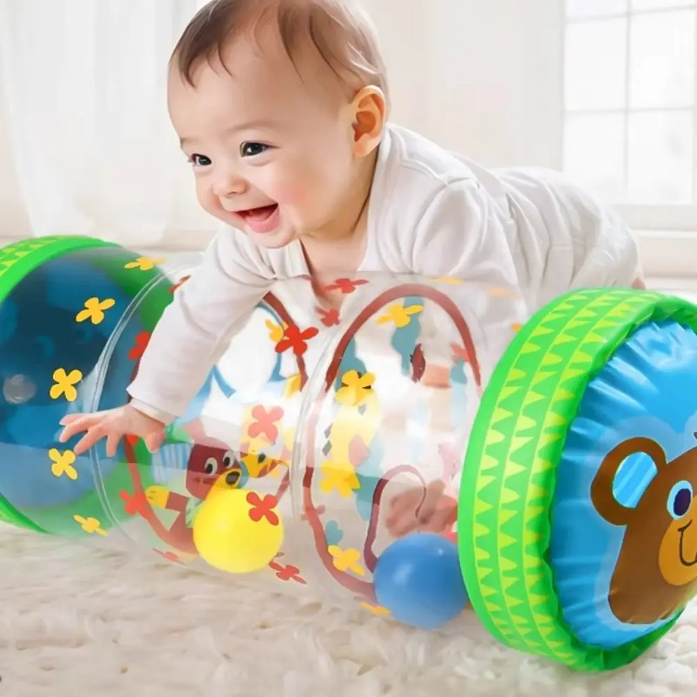 Developmental Activity Toy Crawling Roller with Ball Rattle PVC Inflatable Walker Transparent Babies Development
