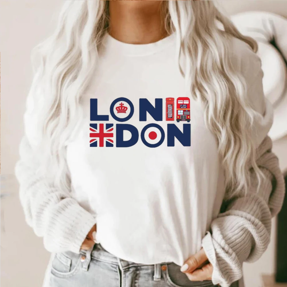 London England T-shirt Union Jack Telephone and Bus Printed Adult Souvenir unisex regular fit tshirts LONDON t-shirts for women