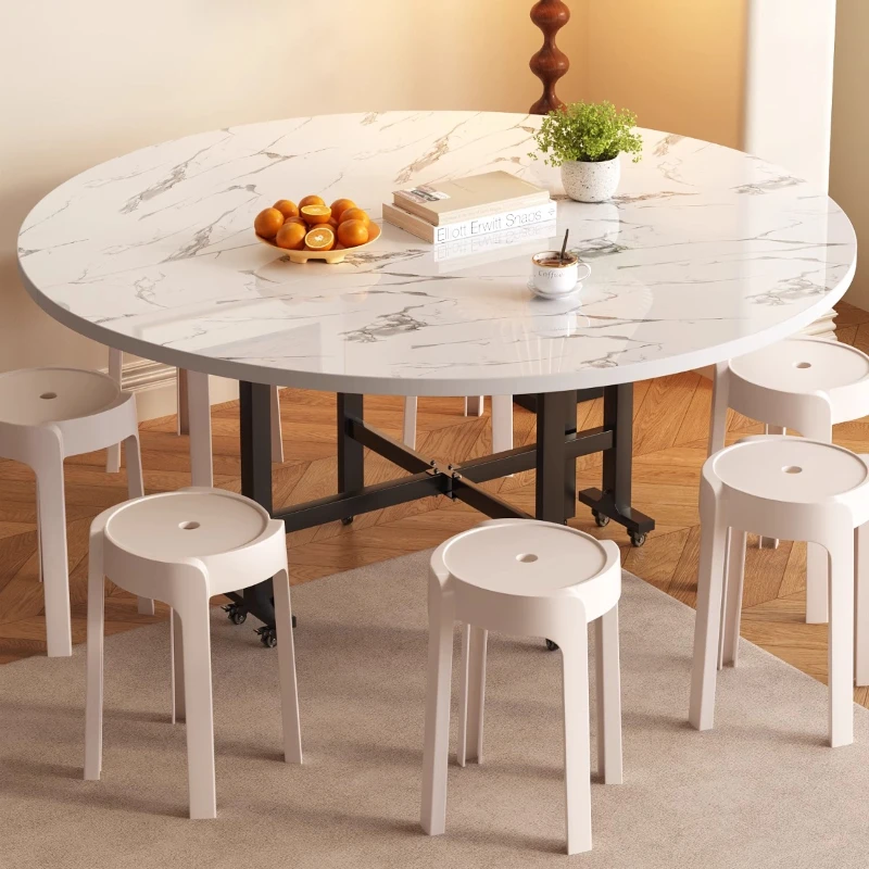 

White Folding Dining Table Nordic Legs Waterproof Living Dining Table Round Stand Tavolo Pranzo Allungabile Kitchen Furniture
