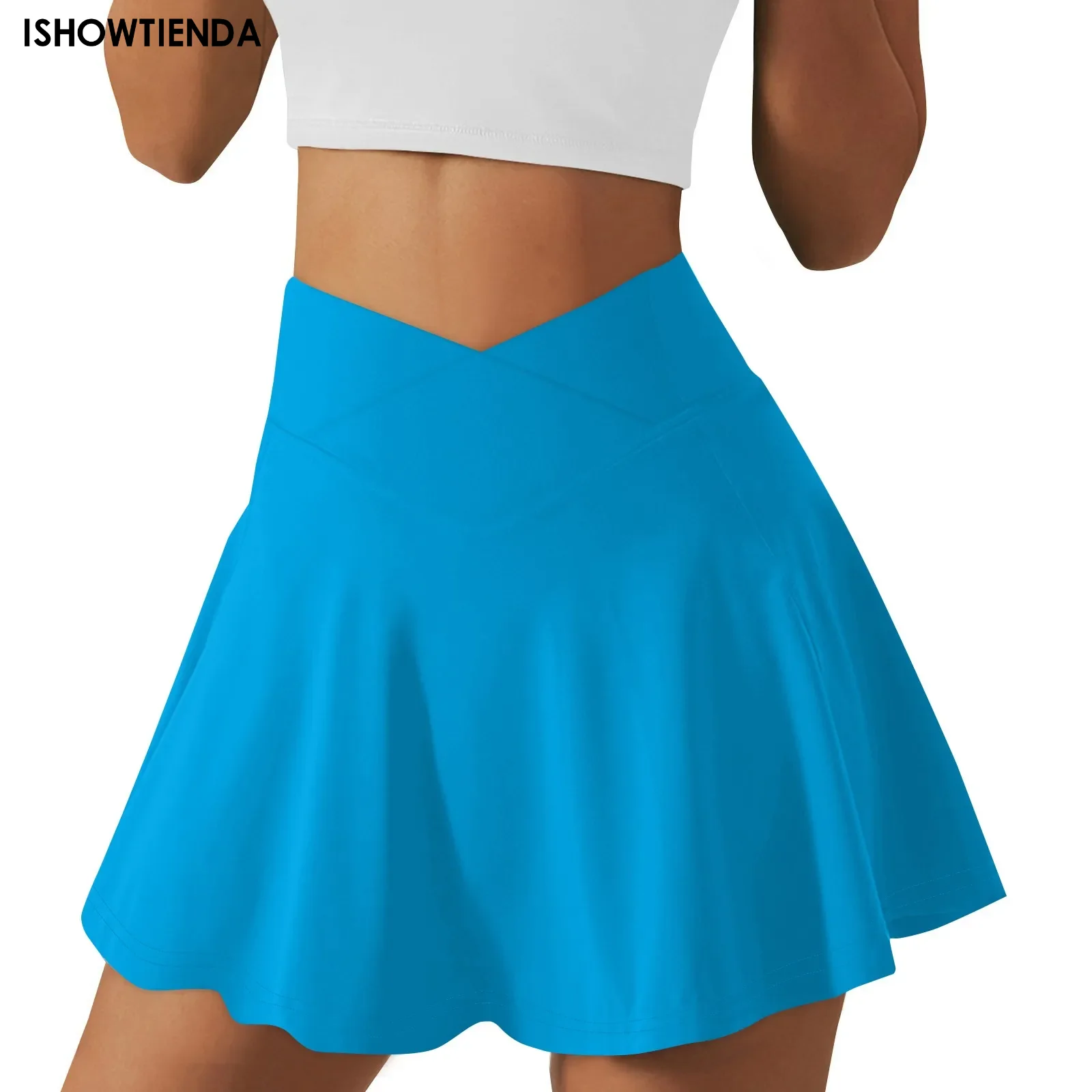 Summer Sexy Miniskirt Casual Solid Color Cross-waist Tennis Skirt For Women With Pockets And Anti-exposure Short Skirts Faldas