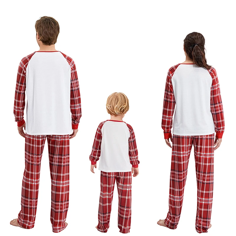 Christmas Family Matching Pajamas Reindeer Santa Claus Printed Tops Plaid Pants Sleepwear Sets for the Holidays