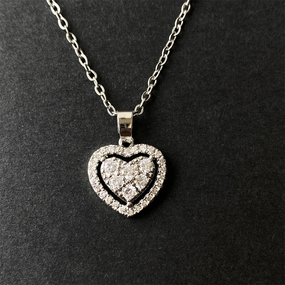 ZAKOL Luxury Zircon Heart Pendant Necklaces For Women Elegant Sliver Color Crystal CZ Necklace Bridal Wedding Jewelry Gift