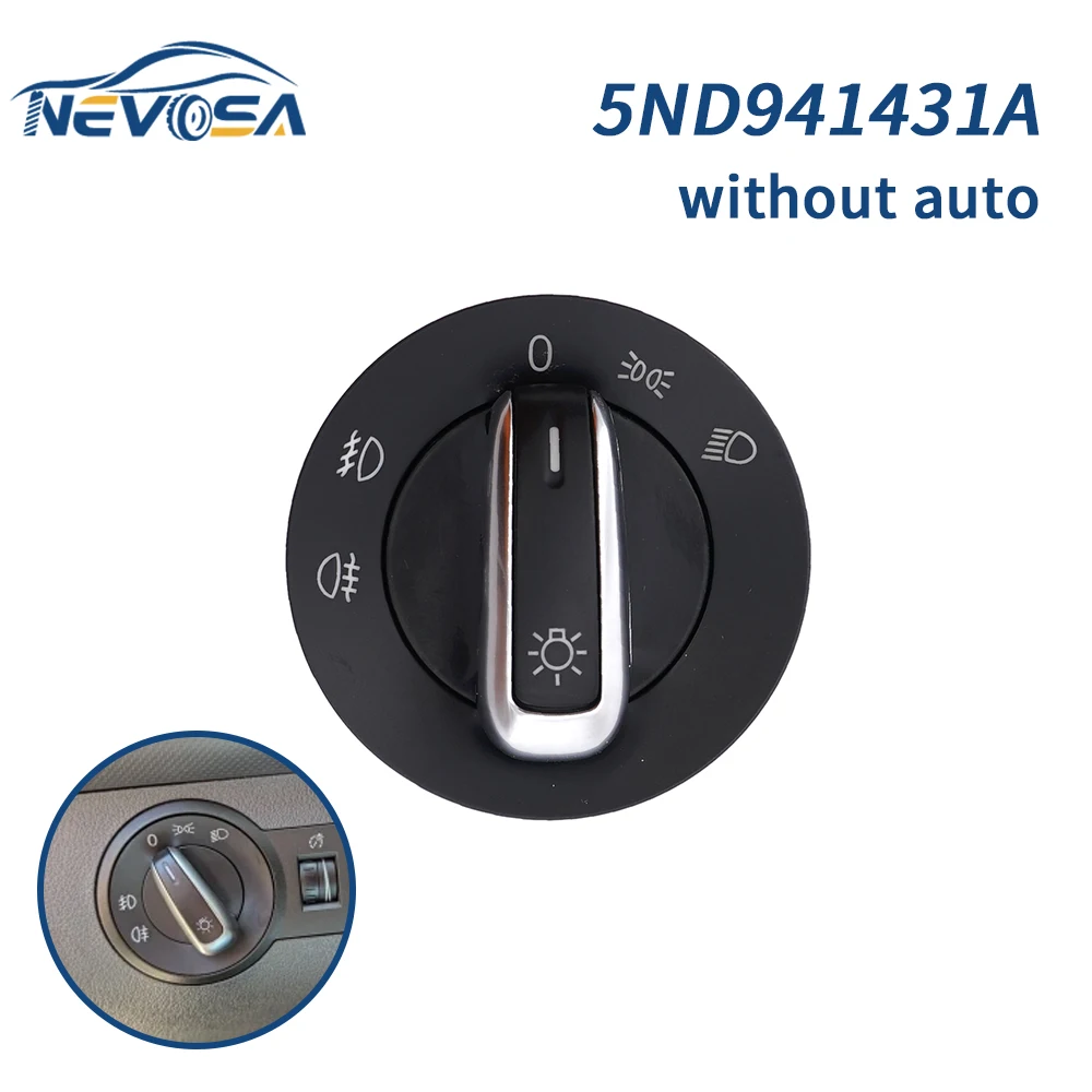 5ND941431A Chrome Car Headlight Switch Fog Lamp Light For VW Golf 5 6 Passat B6 Amarok ALHAMBRA Control Key Button Knob 10Pins