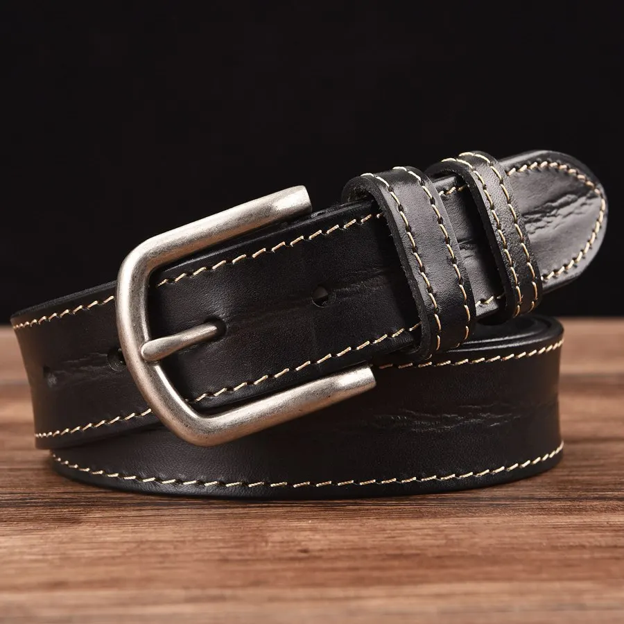 Genuine Leather Belt First Layer Cowhide Belt Cow Leather Men Belt Pin Buckle Waist Belt Black/Coffee Designer Belt Width:3.5cm