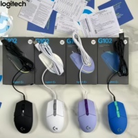 Logitech G102 wired gaming mouse with colorful RGB lighting effects supports custom macro programming and exclusive drivers
