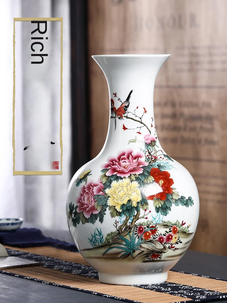 Ceramic Pastel Peony Vase Blooming Rich Decorating Vase Living Room Home Crafts Ornaments