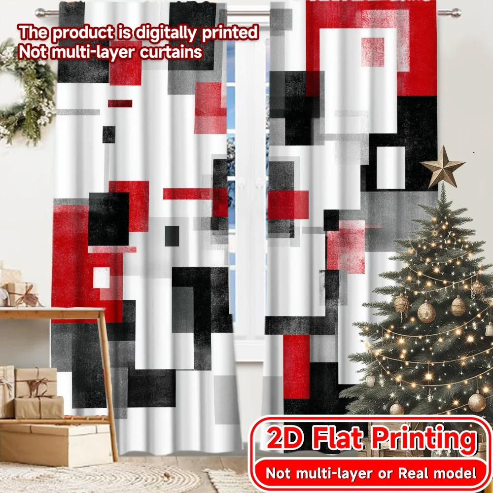 2D Flat Printing,2pcs Geometric Harmony Chic Chic Curtains 100% Polyester Curtains Art Deco Festive Use for Bedroom, Office,