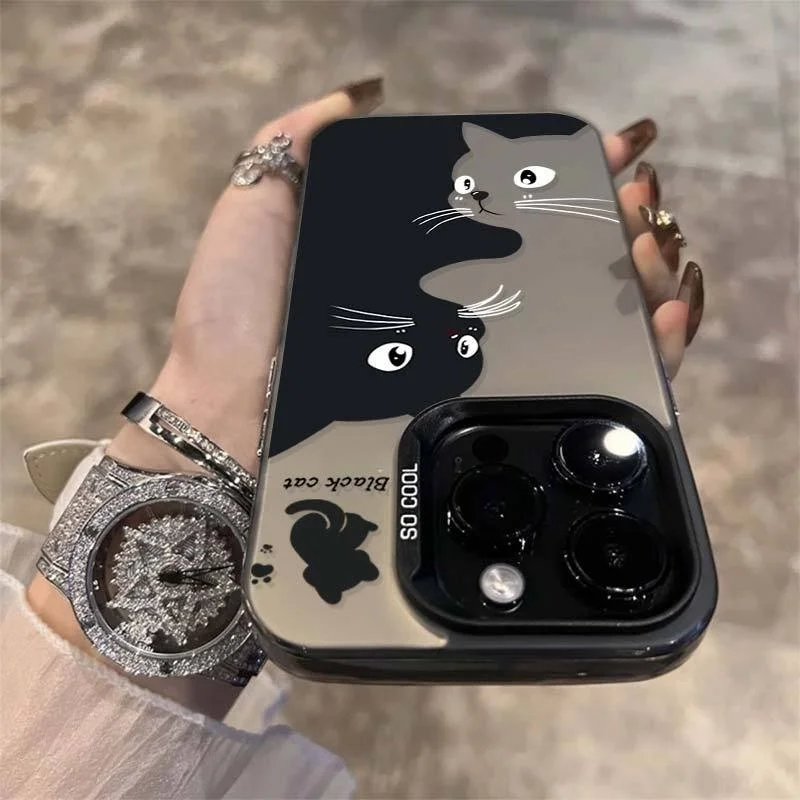 Cute BLACK&WHITWE cat matte Phone Case For iPhone 13 14 13 12 11 15 Pro Max shockproof fashion Case For 7+8+ XR XsMax