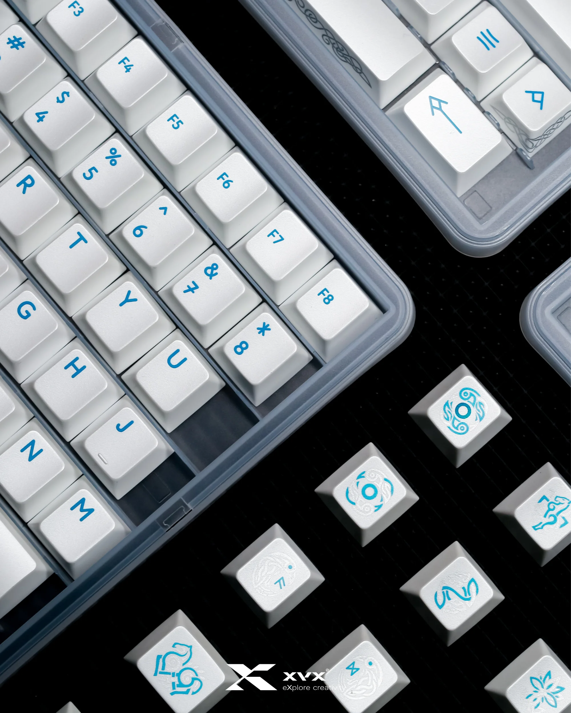 XVX Eternity R2 Cherry Profile PBT+PC 205-Key Keycap Set Blue and White