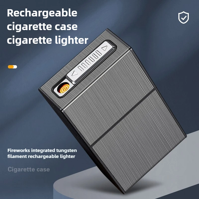

20 Thick Cigarette Case with Tungsten Wire Igniter USB Charging Lighter, Outdoor Waterproof Moisture Proof Electronic Lighters