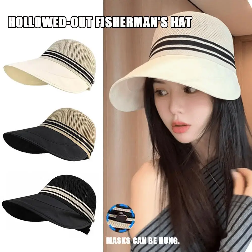 

Foldable Adjustable Bucket Hat Ponytail Peaked Cap Wide Large Brim Sun Hat Outdoor Travel UV Protection Visors Casual Hat