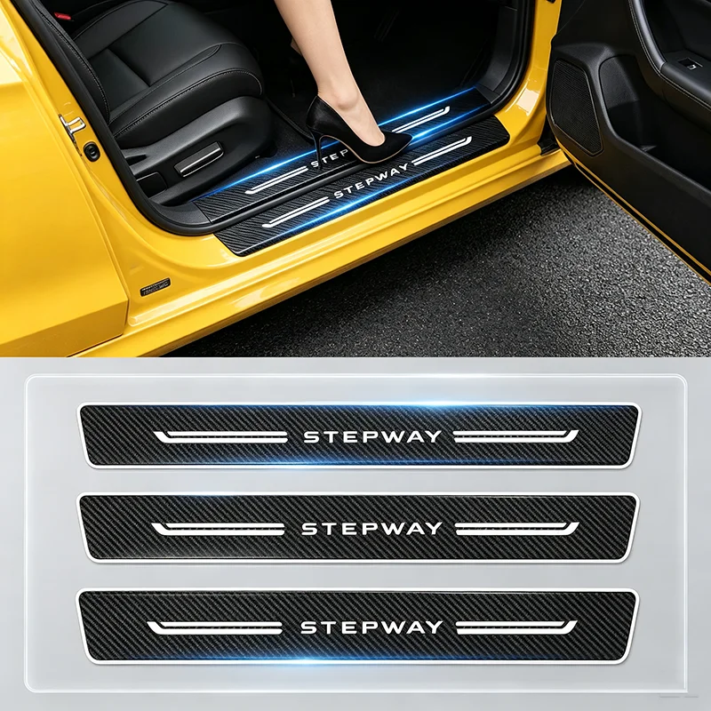 Carbon Fiber Car Door Sill Rear Trunk Bumper Threshold Anti Scratch Protective Trim Decals Stickers for DACIA Stepway Logo