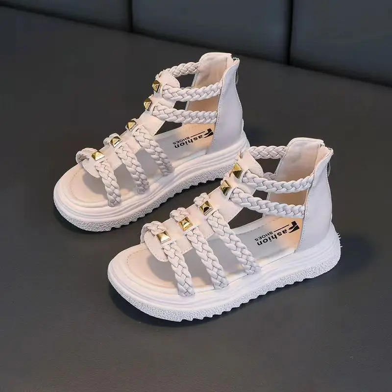 2026 New Summer Girls Woven Roman Sandals Soft Sole Open Toe for Baby Toddler Princess
