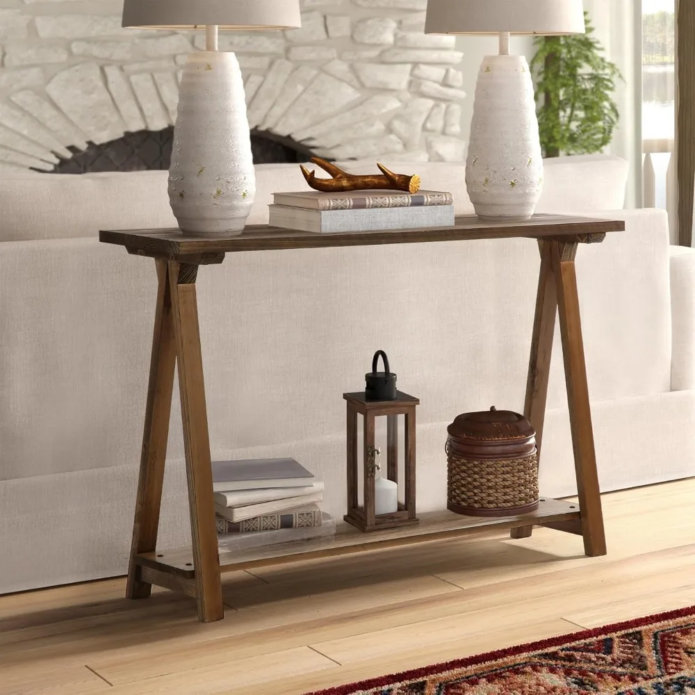 Rustic Farmhouse Pinewood Console Table for Hallway and Living Room, Solid Firwood Sofa Table with Rustic Charm