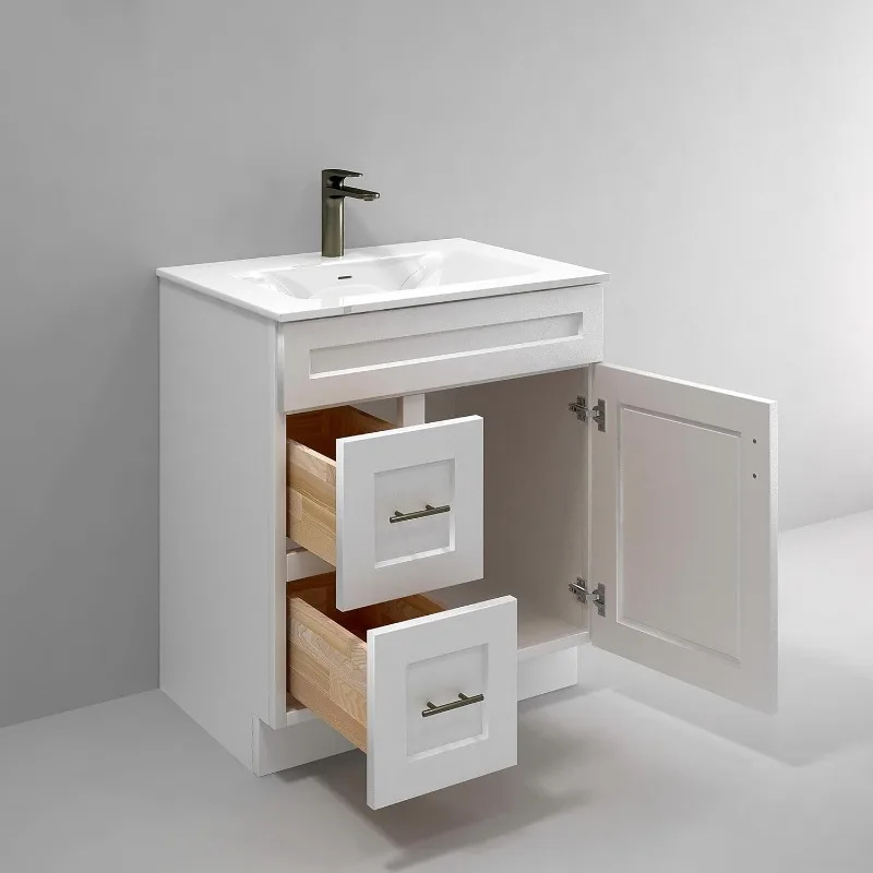 White Shaker Sink Base Bathroom Vanity with Drawers 30