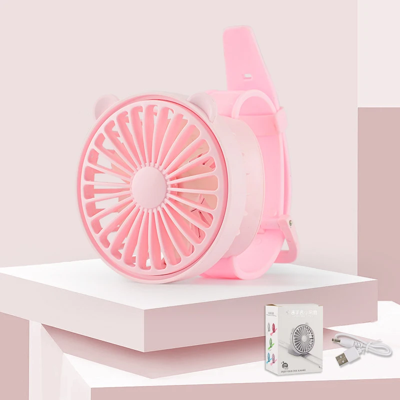 Geekroom-Ventilador de pulso mini dos desenhos animados das crianças, ventilador portátil do relógio, USB recarregável, refrigerador de ar, presentes das crianças, verão