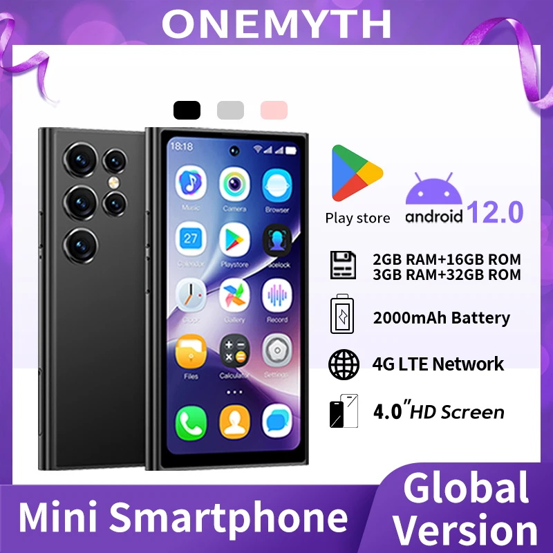 ONEMYTH S26 Pro Android 12 Phone 4.0-inch Small Screen 4G LTE Dual SIM Smartphone 3GB+64GB 2000mAh Battery Compact Phone