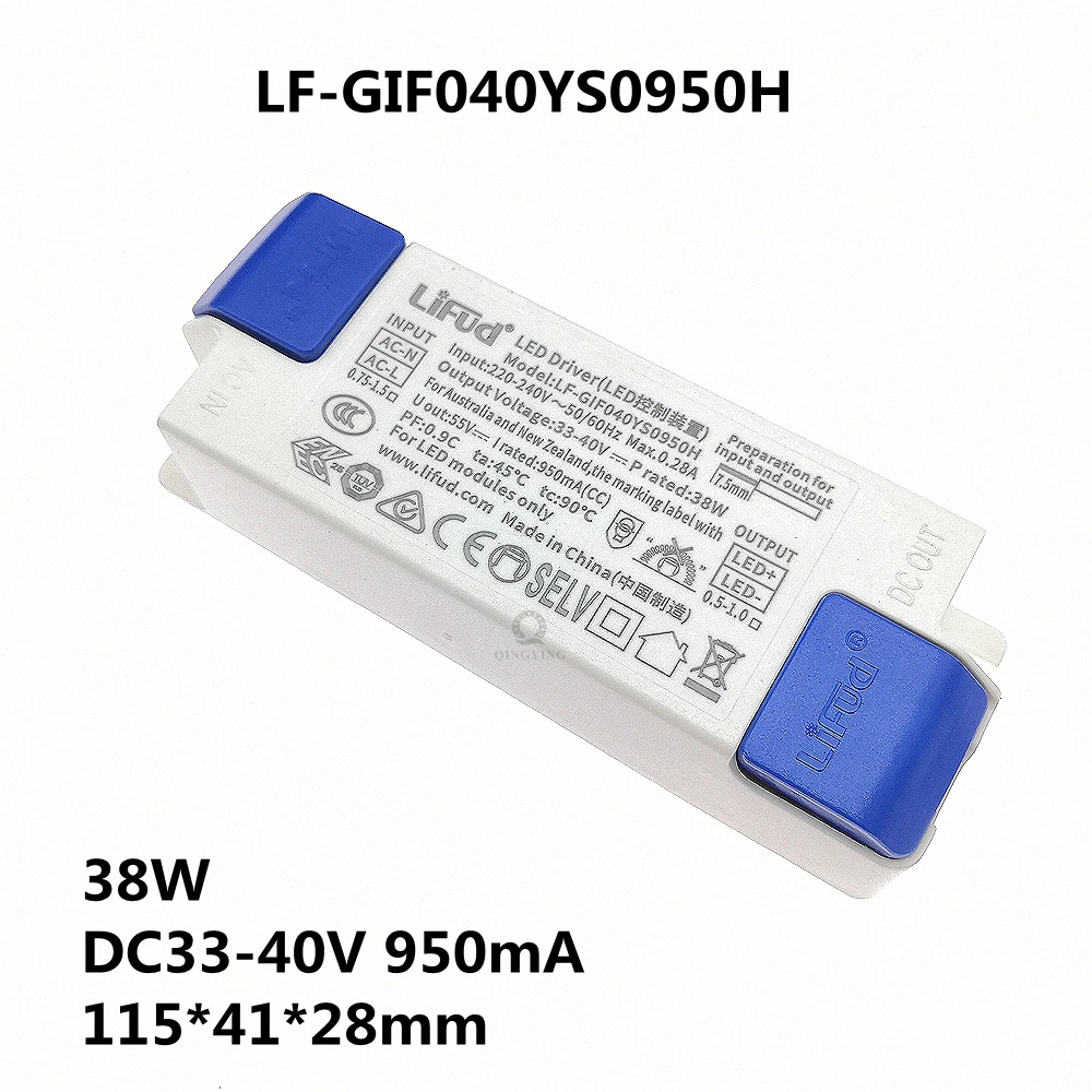 

Lifud светодиодный Driver 38W 950mA DC 33-40V AC220-240V Transformer LF-GIF040YS0950H панель драйвера для освещения класса II