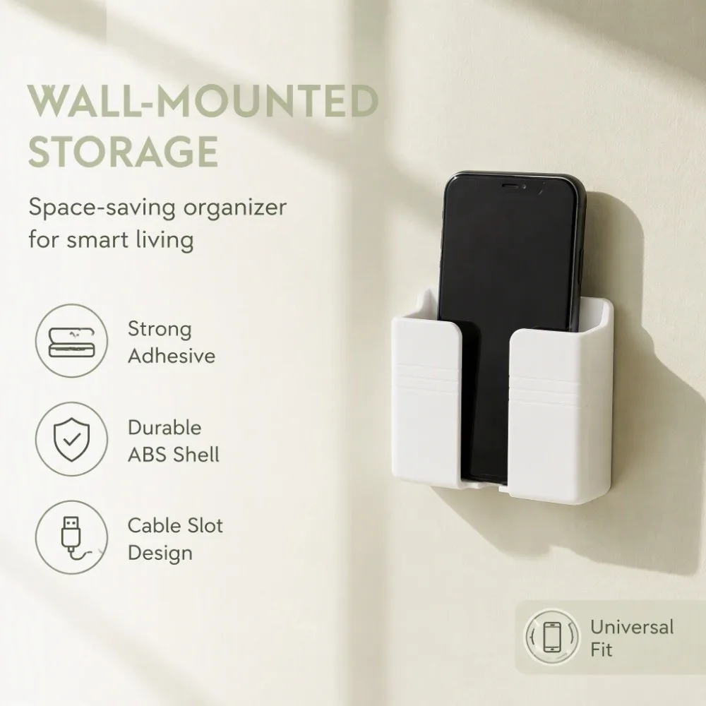 2Pcs Cable Slot Wall Mounted Phone Holder White Organizer Phone Charging Stand Horizontal Stripe Wall Storage Shelf Bathroom