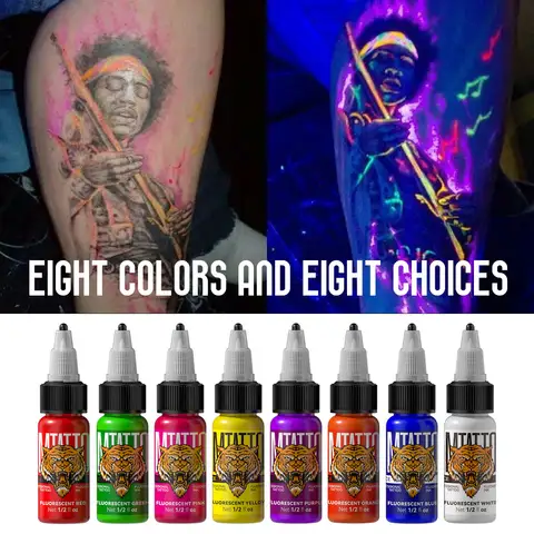 DM 8PCS 15ml Fluorescent Tattoo Ink Set Professional Beauty Paints Makeup Tattoo Supplies Semi-permanent Tattoo Supplies