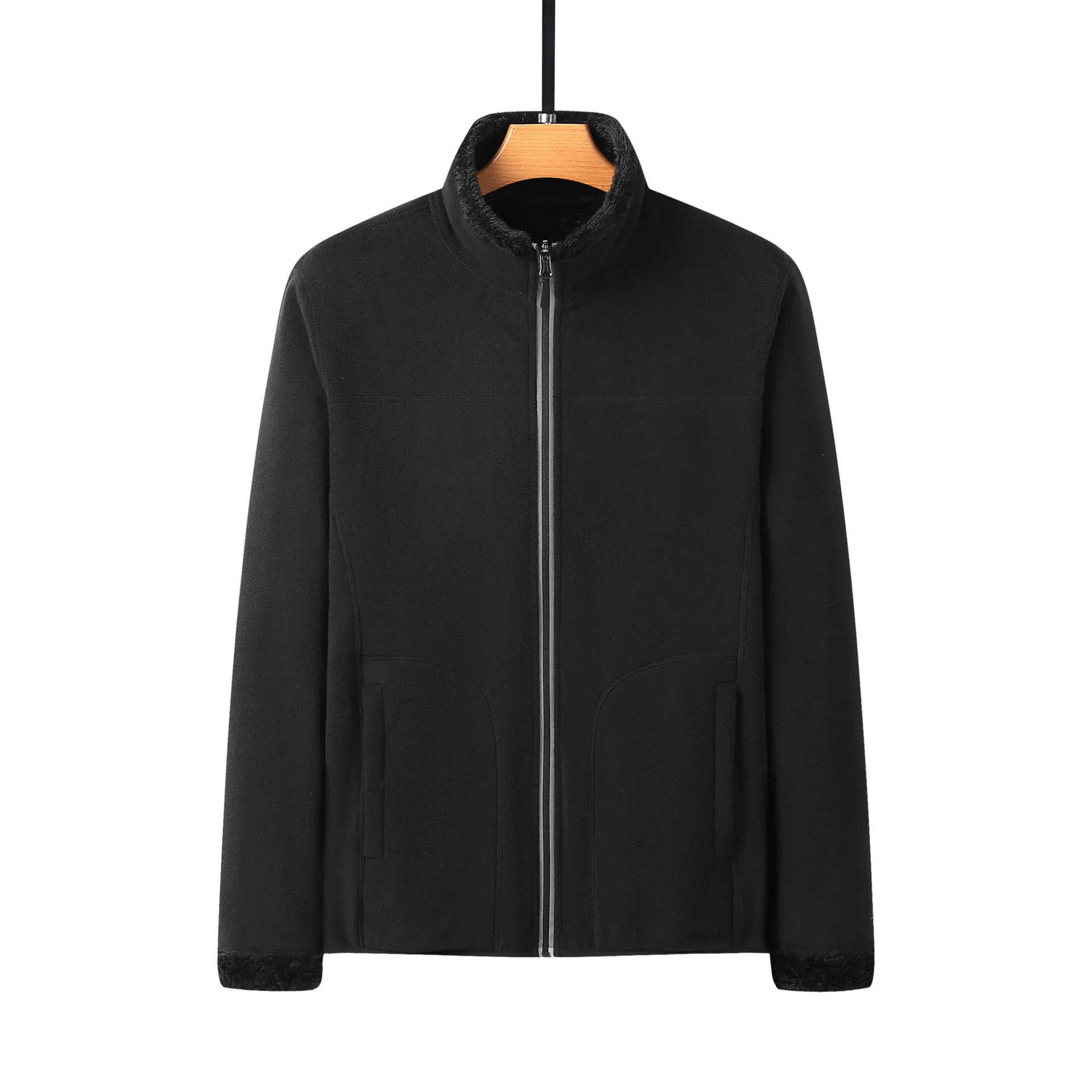 Winter Men's Thick Fleece Knitted Warm Coat with Both Sides Zipper Pockets