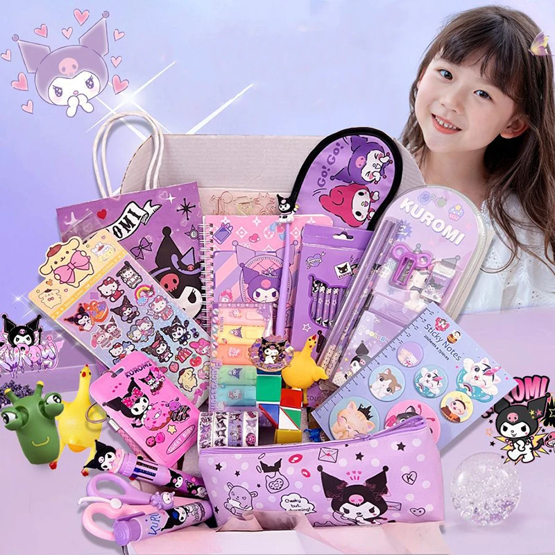 

Sanrio Stationery Set Gift Box Kuromi Pencil Case Notebook Pencil Eraser Stickers scissors Student School Supplies