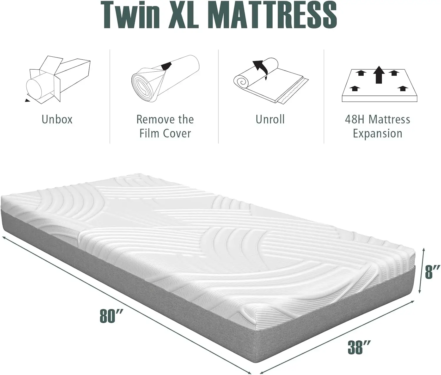 8 Inch Twin XL Mattress, 3D Cutting Convoluted Foam Mattress for Adjustable Bed Base, Cool Gel Infused & Punched Bamboo Charcoal