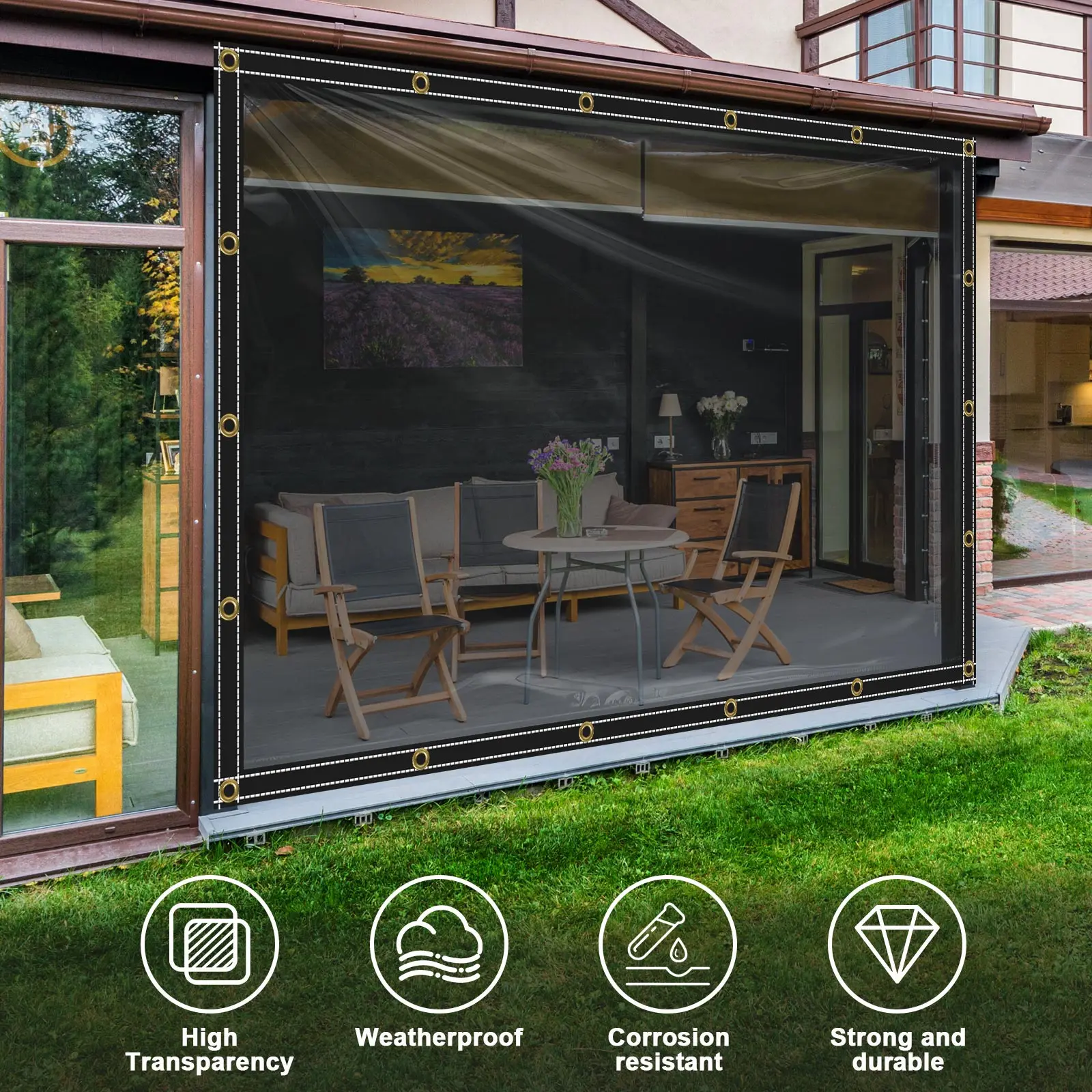 Sonnenschutz, wasserdichte Plane aus PVC mit Ösen, 400 g/m2, UV-Schutzplane für Pavillon, Garten, Balkon, Sichtschutz – Detail 7