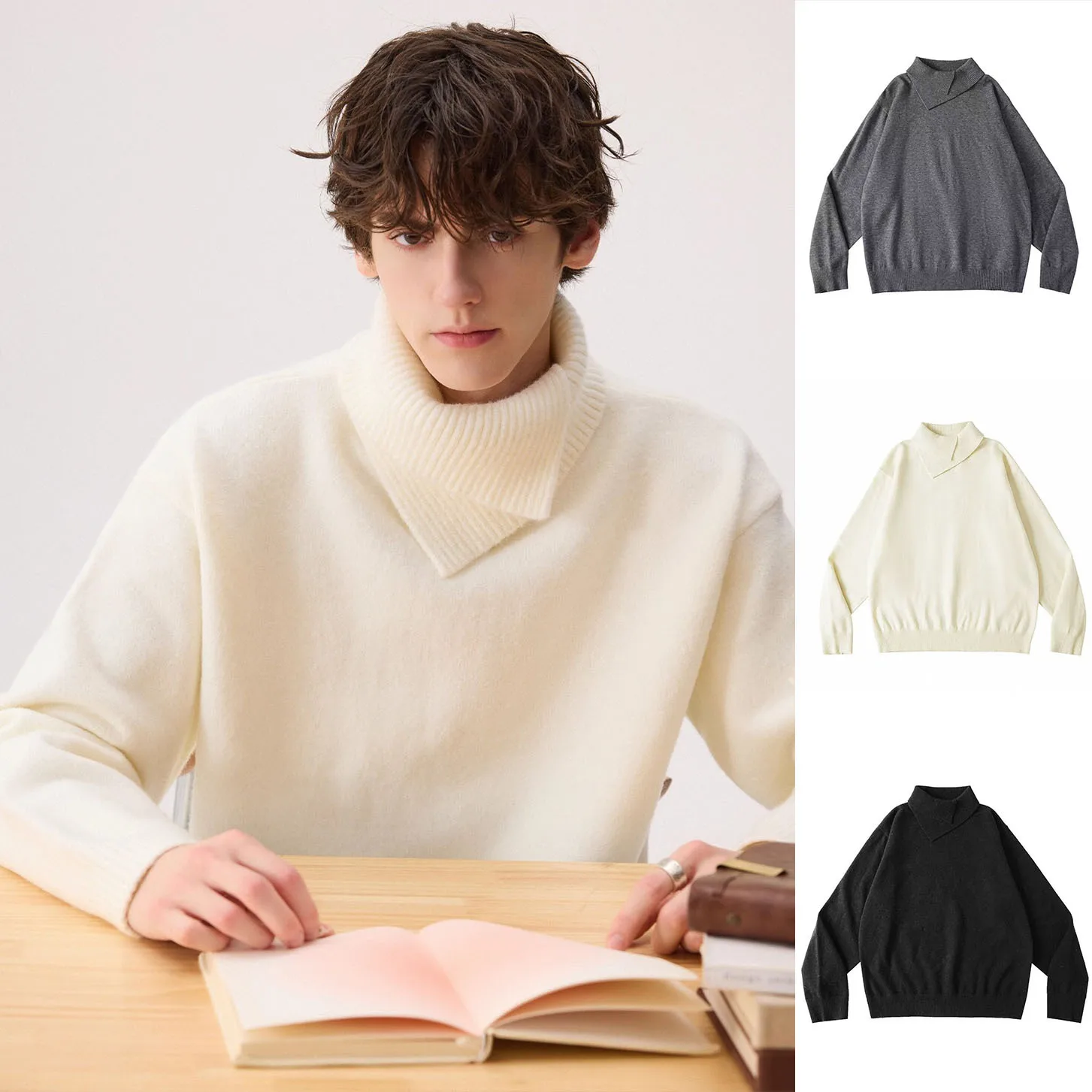 Special-shaped Stand-up Double-neck Knitted Sweater Men's Personality Lazy Autumn And Winter Sweater
