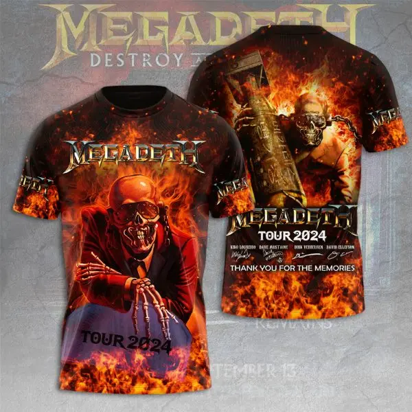 New Rock Band Megadeth 3D Print t shirts Fashion Men/Women Hip Hop Trend Tee Shirt Loose Casual Top Oversized Street Y2k Clothes