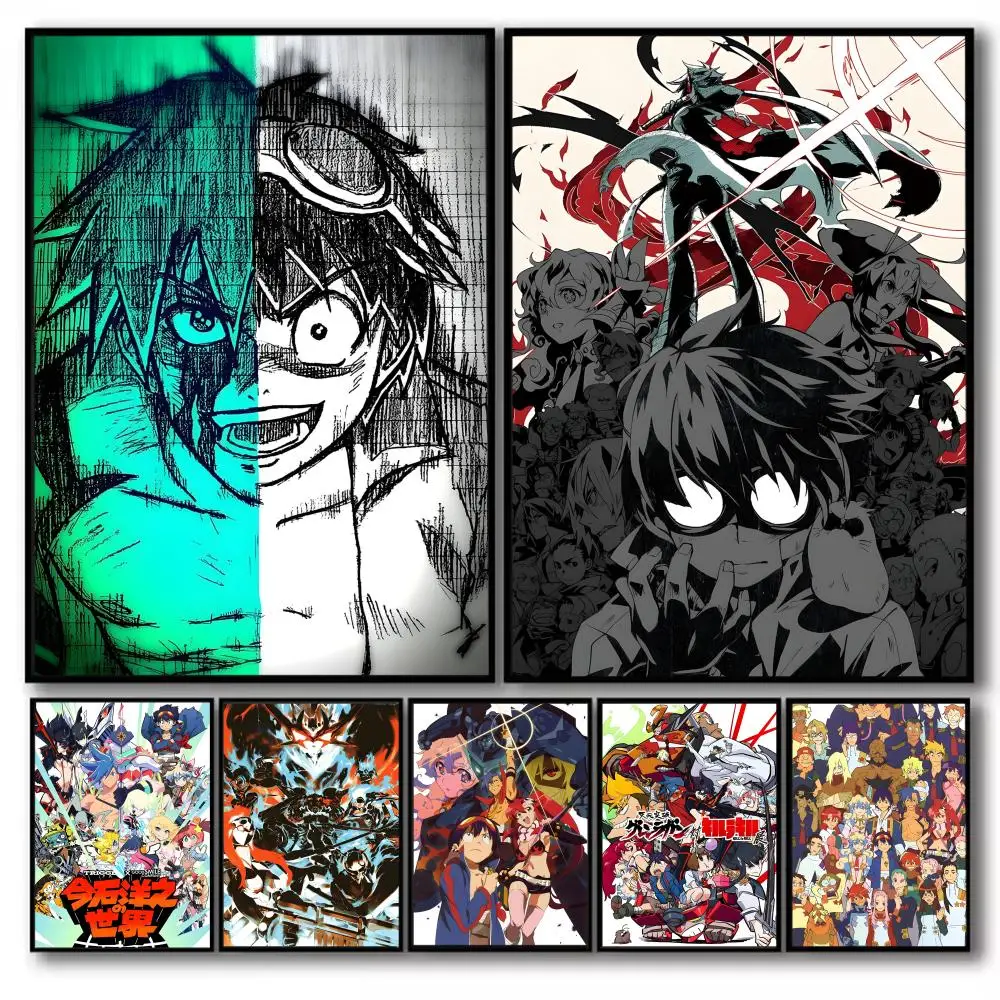 T-Tengen Toppa Gurren Lagann Poster Stickers Self-Adhesive Painting Mural Decor Wall Decals for Bedroom Living Room Home HD Gift