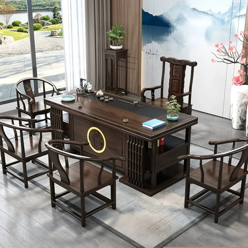 CX solid wood tea table and chair combination one table and five chairs new Chinese office coffee table tea set