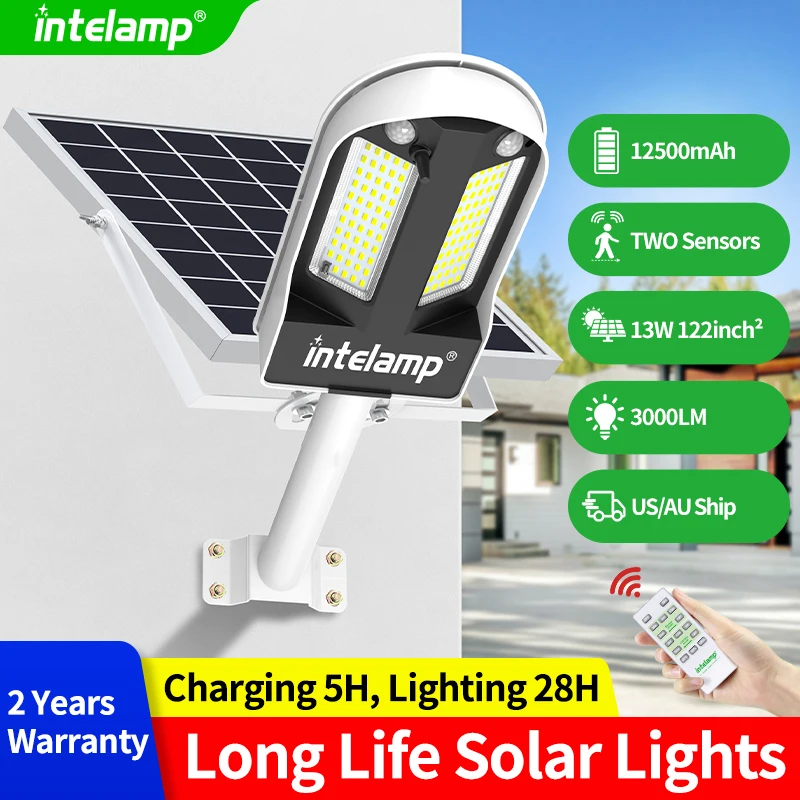 

Intel amp Solar Street Lights Outdoor 3000LM 12500mAh Security Flood Lighting With Two PIR Motion Sensors 180 ° Detection & Remote Control Dusk To Dawn Linkable Streetlight D Lighting With Two PIR Motion Sensors 180 ° Detection & For Driveways Parking Lot