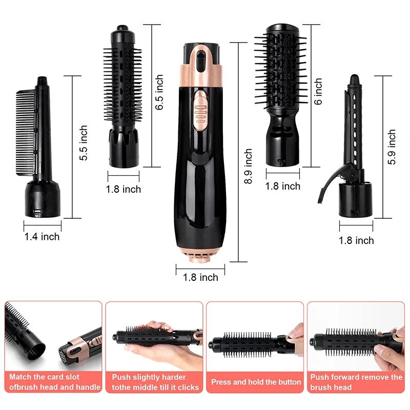 Multifunktions-Salon-Heißluft-Haartrockner-Bürstenset Lockenstab-Kamm Austauschbare Bürstenköpfe Automatischer Haarlockenstab für den Salon – Detail 9