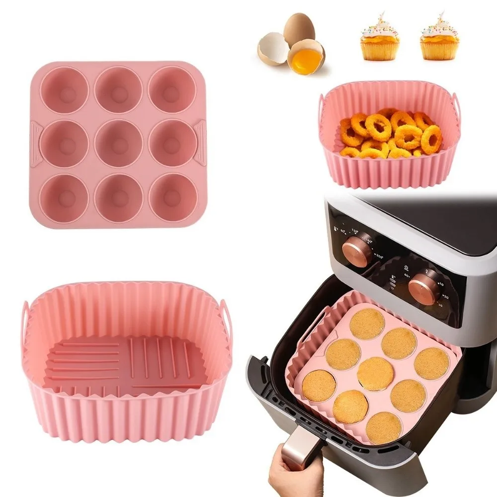 2 Pcs Square Air Fryer Accessories Heat-resistant Non-Stick Silicone Baking Tray Kitchen Tools Reusable Air Fryer Inner Liner