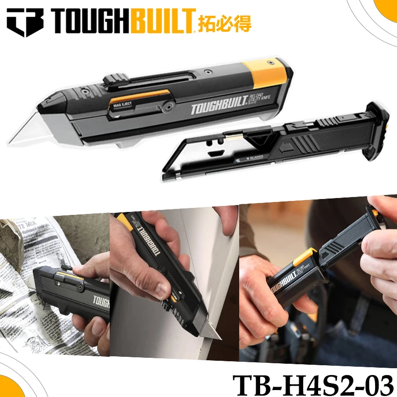 TOUGHBUILT TB-H4S2-03 Auto-Load Utility Knife Quick-Change Blade Retractable Box Cutter for Drywall Carpet Industrial DIY Repair