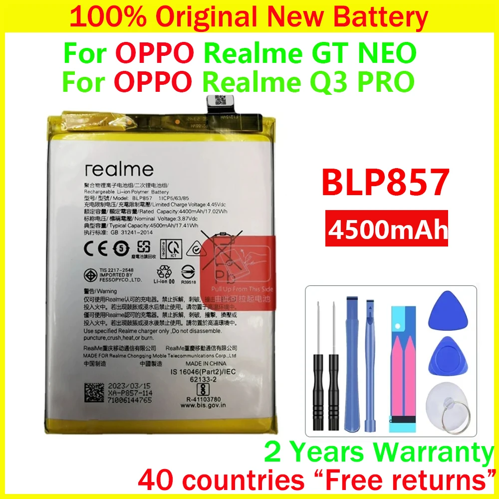 New Original BLP857 Battery For OPPO Realme GT NEO RMX3031 4500mAh Replacement Batteries With Free Tools