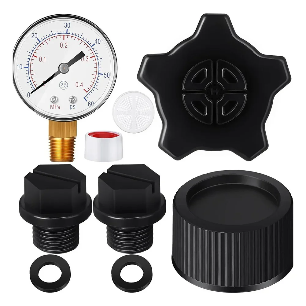 

5pcs/set Gauge And Drain Cap Maintenance Kit For Sand Filters Gauge Replacement Drain Cover Set Pool Pump Pressure Gauge Kit