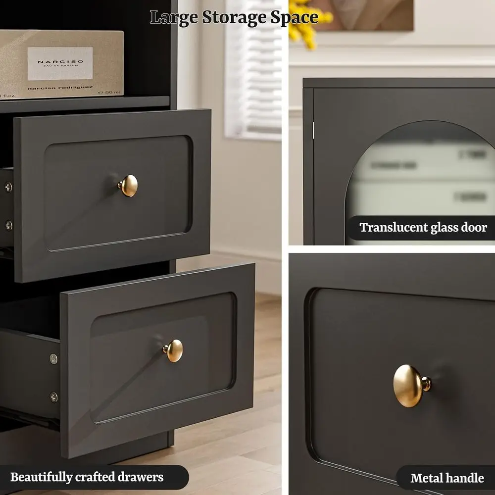 مكتب فني أظافر حديث على شكل حرف L مع مساحة تخزين، محطة عمل لصالونات التجميل باللون الأسود