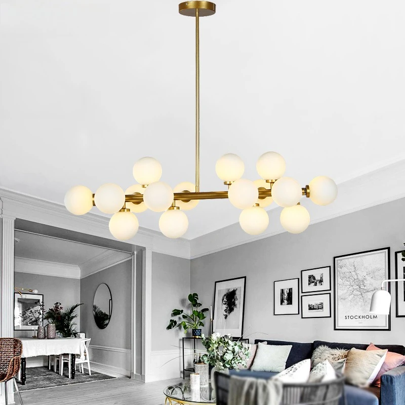 

Modern Opal Glass Multi-Globe Chandelier: Artistic Abstract Lighting for Living Room, Study & Boutique