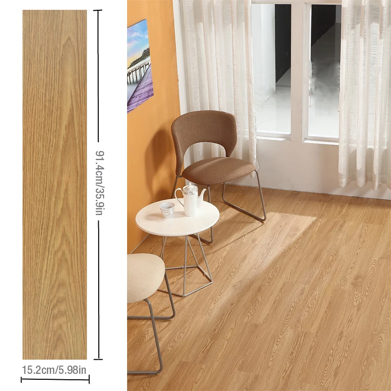 14pc Self-adhesive Wood Grain Floor Wall Sticker Modern Style PVC Living Room Toilet Kitchen Home Floor Decor Waterproof Sticker