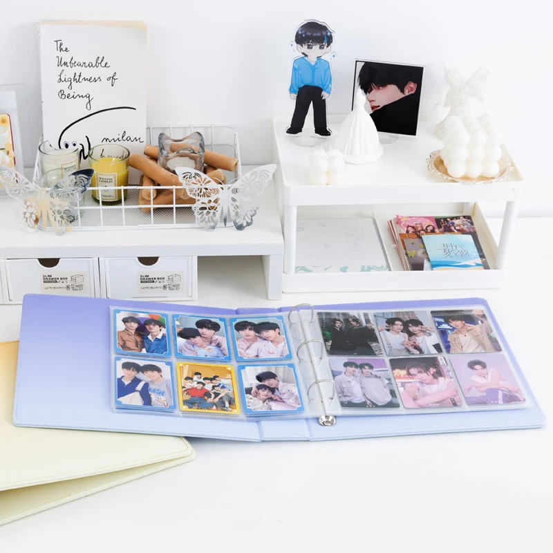 

6 Pocket Sleeves PU Leather Photo Card Macaroon Binder 3 Ring A5 Gradient Cover Kpop Photo Album Postcard Collect Book