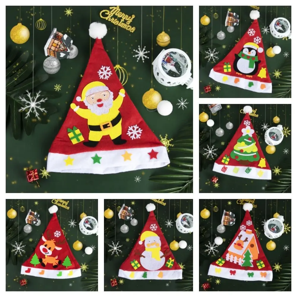 Chapéu de Papai Noel feito à mão em tecido não tecido Papai Noel Kriss Kringle DIY Chapéu de Natal Brinquedo Pinguim Pai Natal Kriss Kringle Chapéu