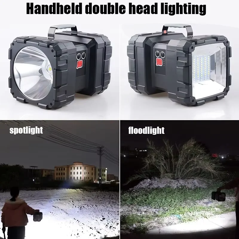 200000LM Rechargeable Double Head Spotlight Led Lantern Handheld Large Floodlight Flashlight Super Bright Outdoor Searchlight image 4