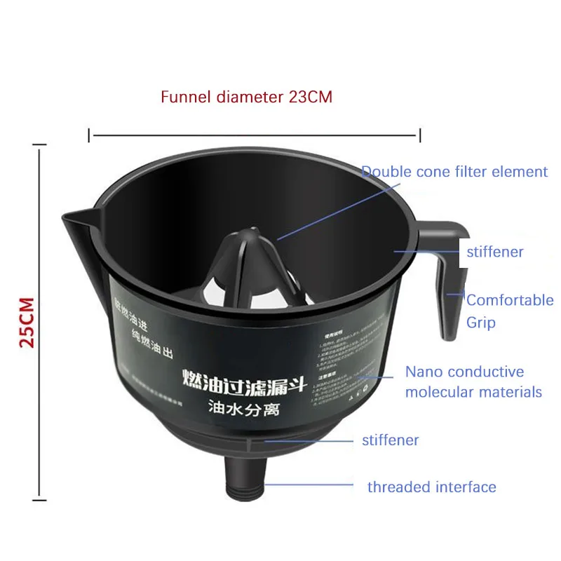 Diesel Fuel Purification Funnel High Flow Oil Water Separator Equipped With Dual Filter Elements