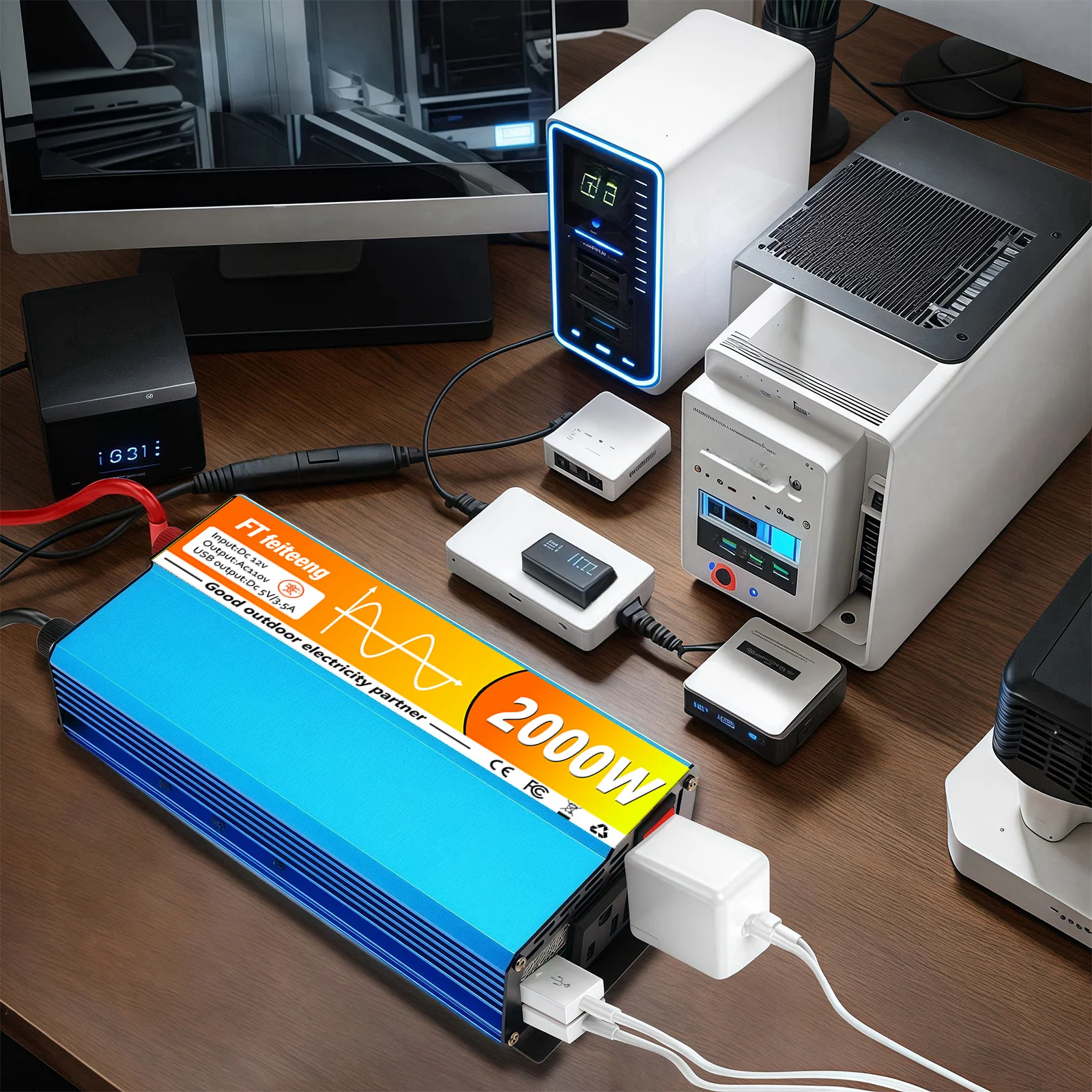 FT feiteeng 1000W 1500W 2000W محول طاقة موجة جيبية نقية 12V إلى 110V مع قابس أمريكي و2 USB - للمركبات الترفيهية والطاقة الشمسية والتخييم #3