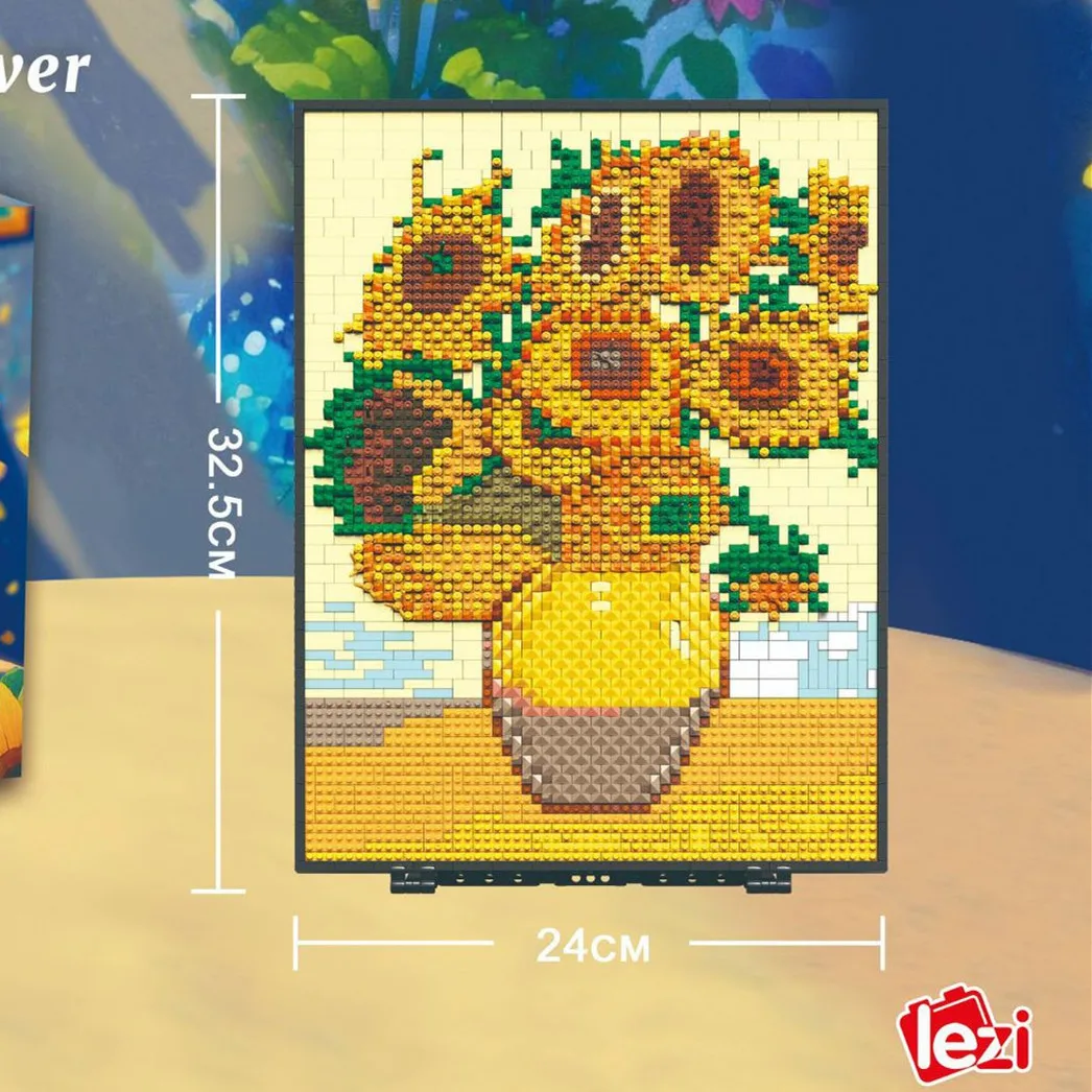 LEZI Mini Blocks Beautiful Print Building Micro Bricks Milky Way DIY Sunflower Smile Mona Lisa Juguetes Toys Girl Gift Birthday